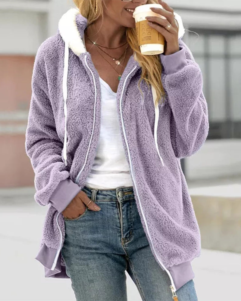 Fleece-foret zip-jakke med varm hætte