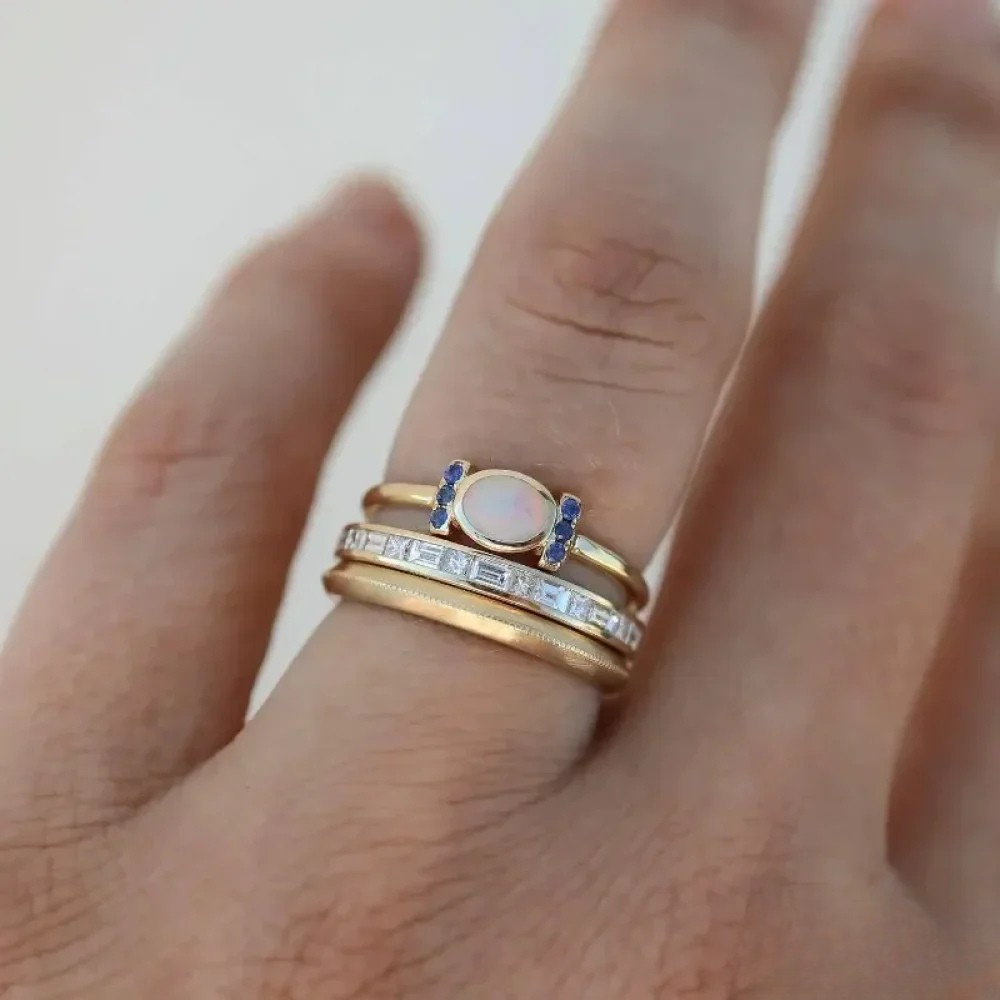 Vintage Guld Opal Ring Sæt