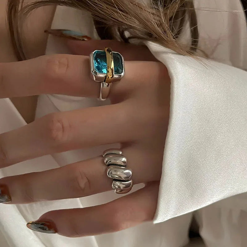Blå Zirkon Sølv Ring