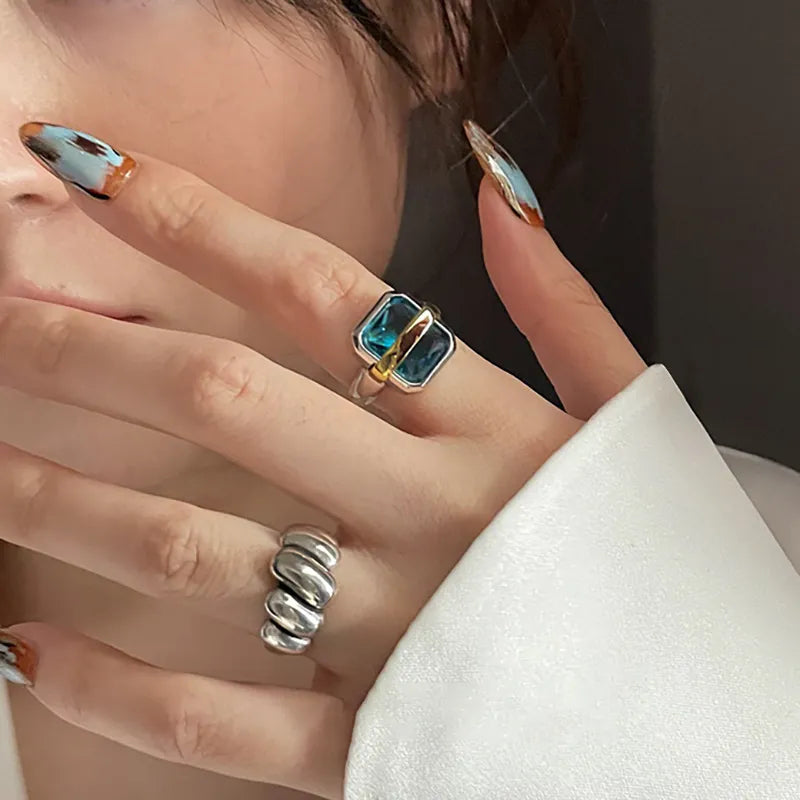 Blå Zirkon Sølv Ring