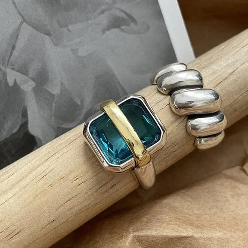 Blå Zirkon Sølv Ring