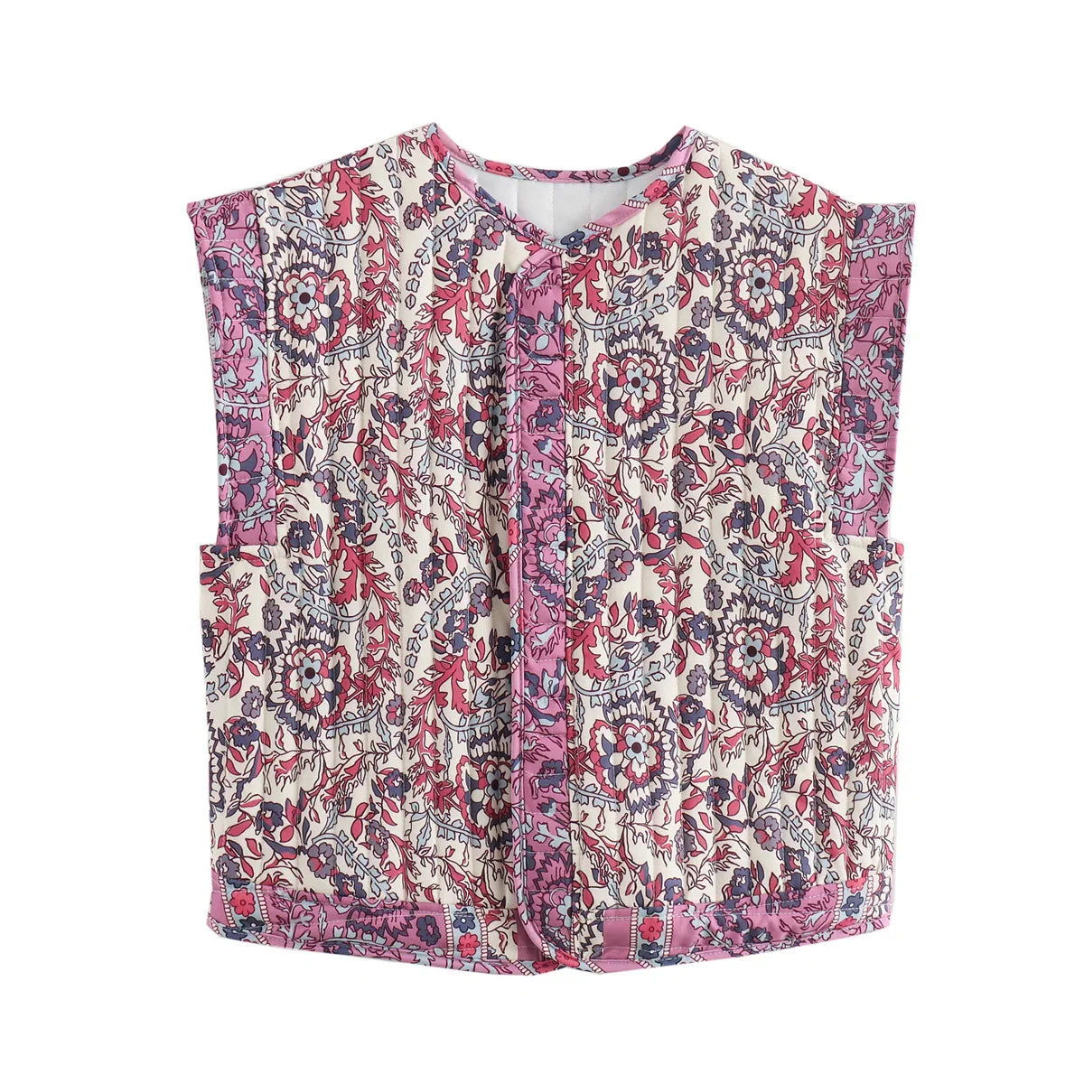Freja | Blomsterprintet quiltet vest med åben front – ideel til et afslappet, retro look.