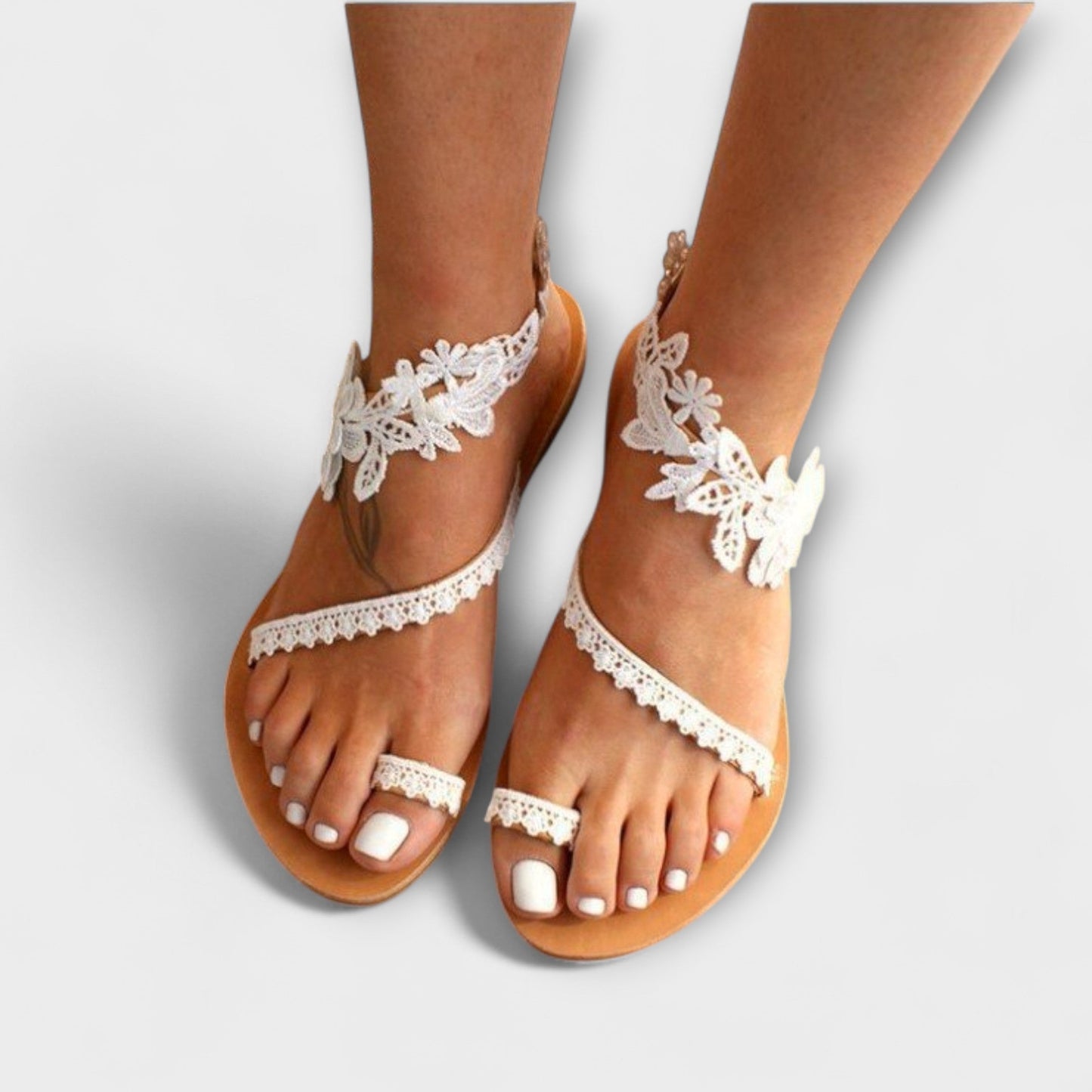 Boho - Behagelige sandaler med blomsterdesign og ankelrem