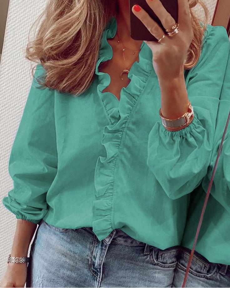 Caroline | Blouse with Ruffles and V-Neck