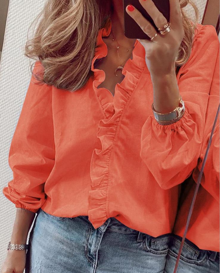 Caroline | Blouse with Ruffles and V-Neck
