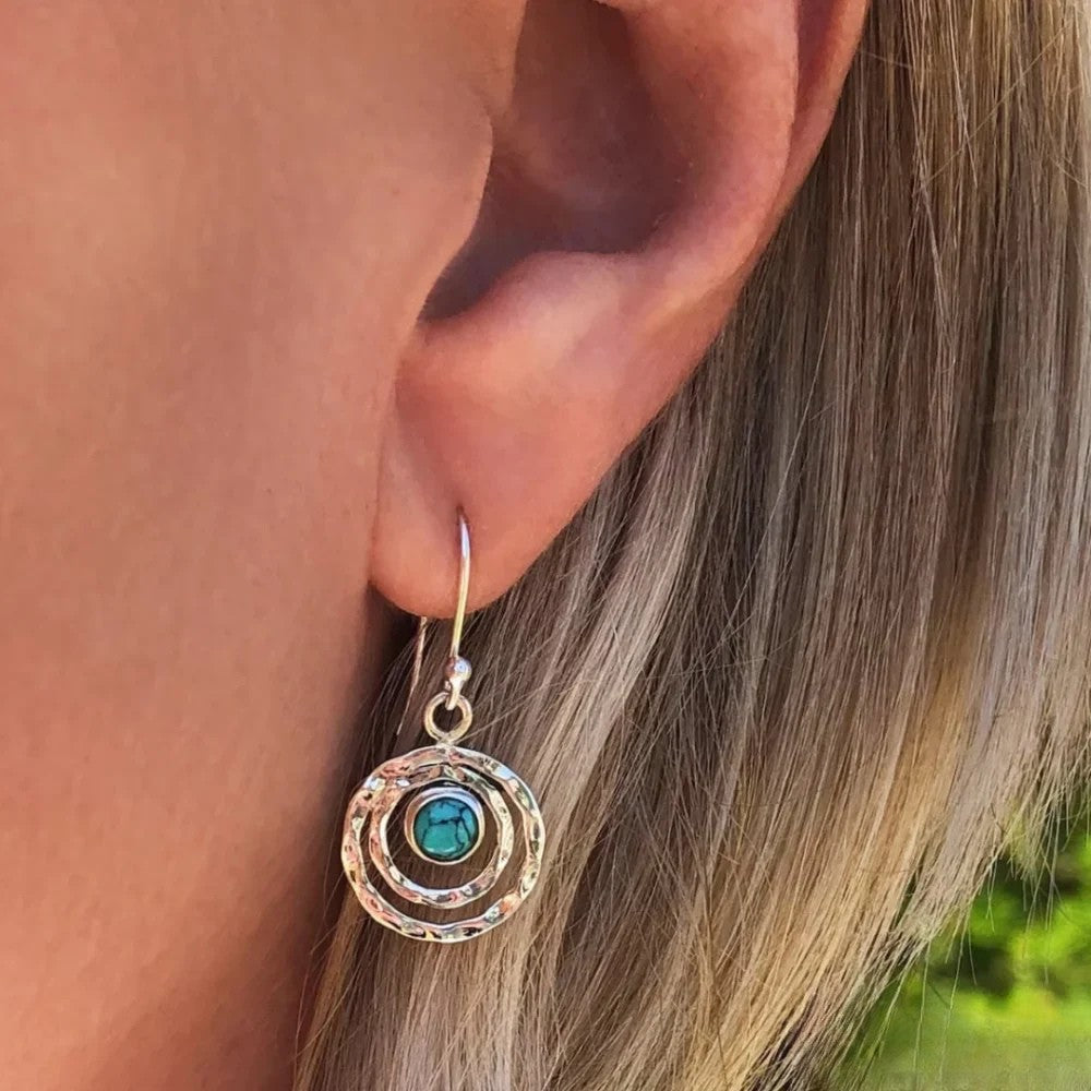 Boho Saturn Earrings with Turkish Stone in Silver & Gold