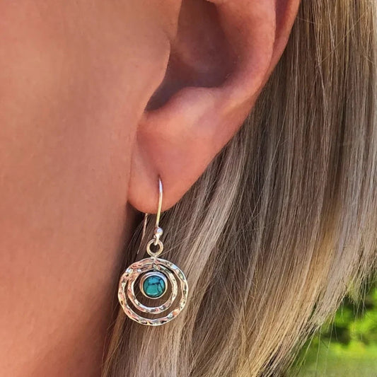 Boho Saturn Earrings with Turkish Stone in Silver & Gold