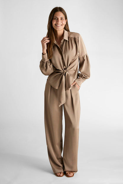 Alessandra Heavy Sateen Pants | Dark Taupe | Neo Noir Trousers