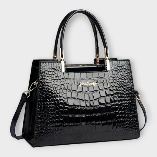 Lora - Glänzende Handtasche im Krokodilleder-Design