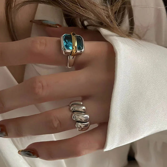 Blå Zirkon Sølv Ring