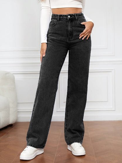 SORELLA High-Waisted Washed Straight Jeans