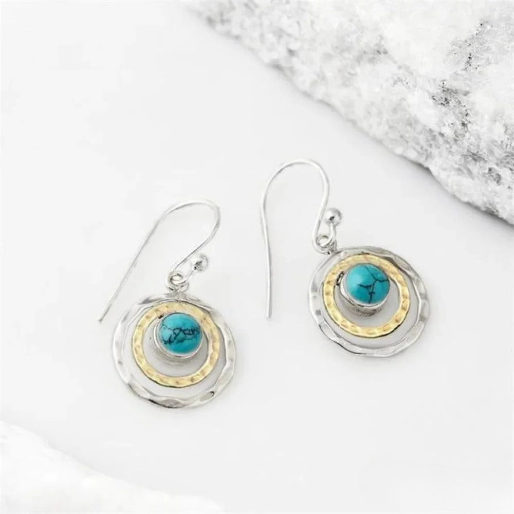 Boho Saturn Earrings with Turkish Stone in Silver & Gold