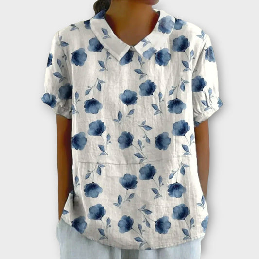 Lisa | Blomsterbluse i bomulds- og linnedmateriale