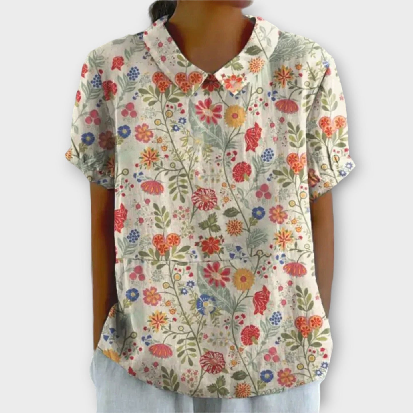 Lisa | Blomsterbluse i bomulds- og linnedmateriale