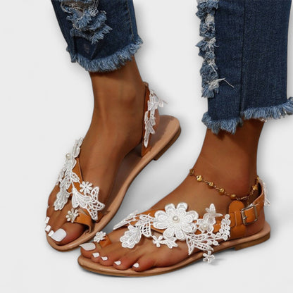 Boho - Behagelige sandaler med blomsterdesign og ankelrem