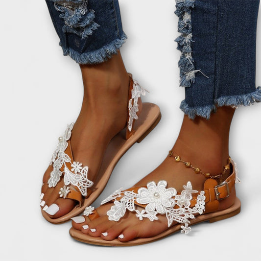 Boho - Behagelige sandaler med blomsterdesign og ankelrem