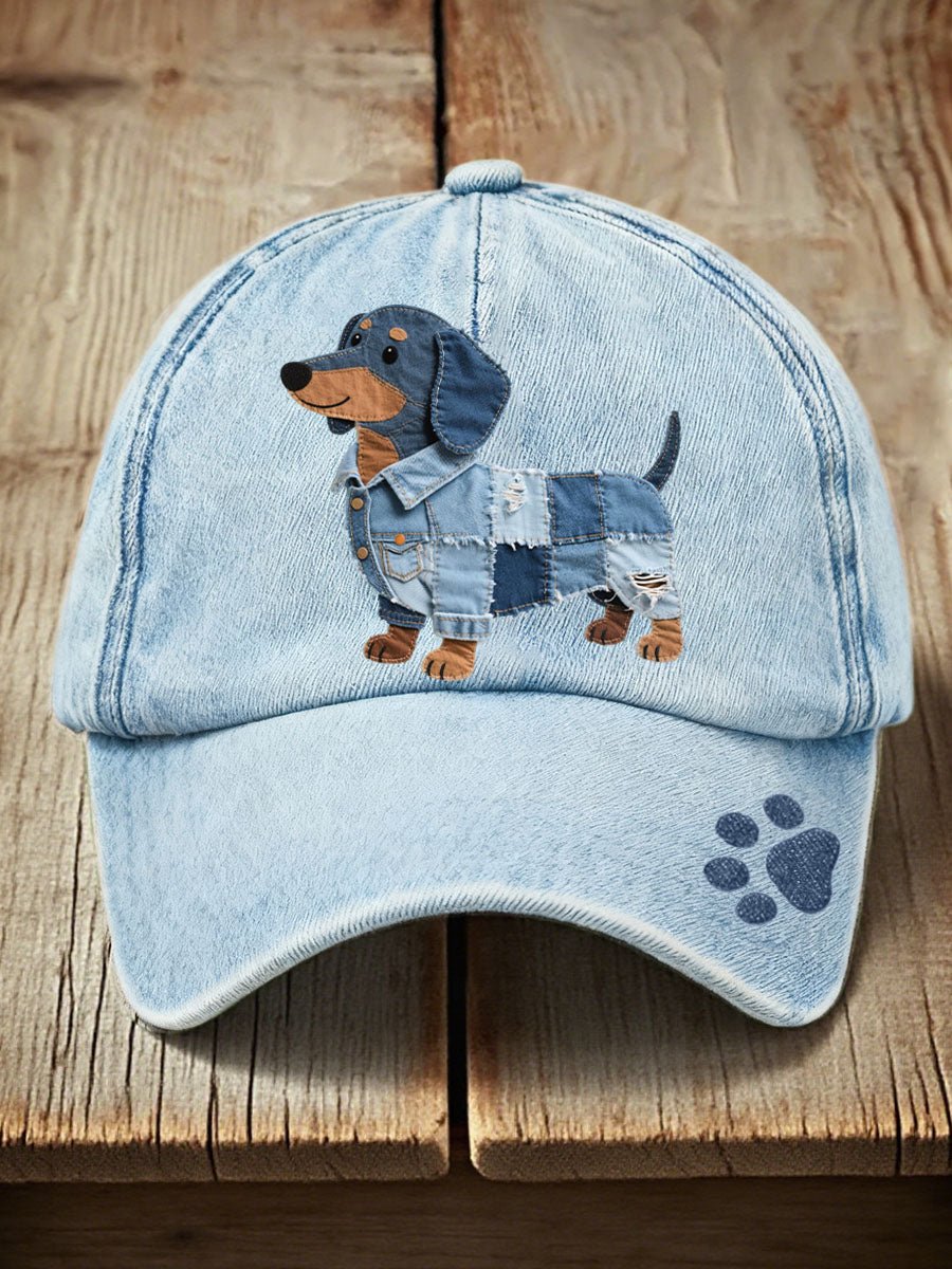 Unisex Dachshund Denim Patchwork Hat