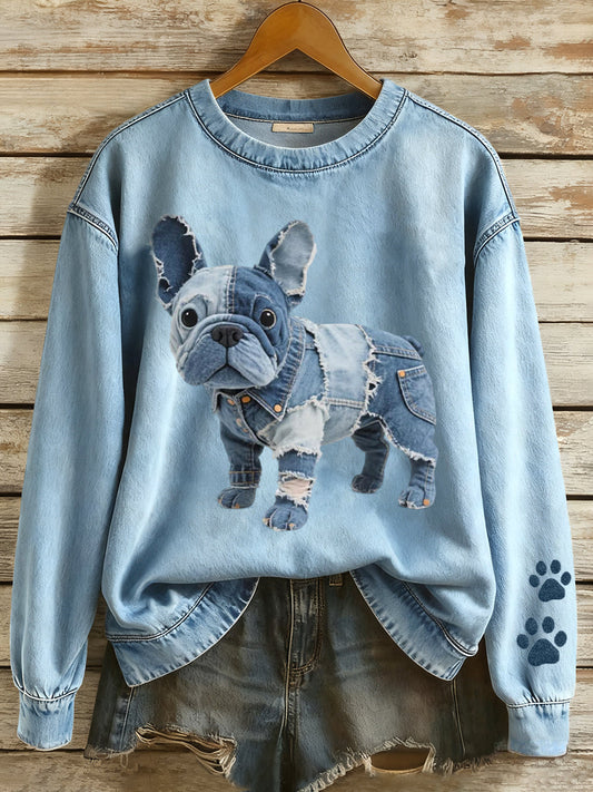 Patchwork Sweatshirt til Damer i Fransk Bulldog Design