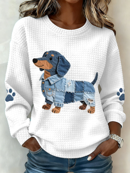 Patchwork Jeansbluse med Dværgschnauser Motiv