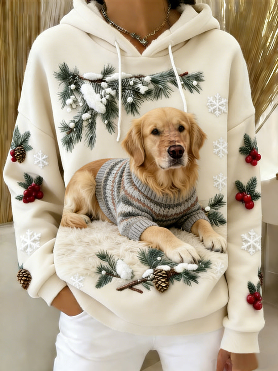 Komfortabel flannel hoodie til damer med retro dyremønster